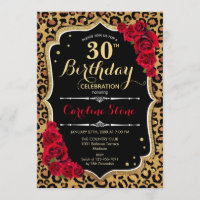 30th Birthday - Red Roses Leopard Print