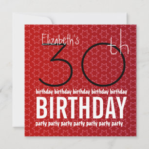 30th Birthday Red Stars Custom Name V04 Invitation