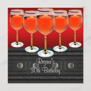 30th Birthday Red Wine Glass Invitation