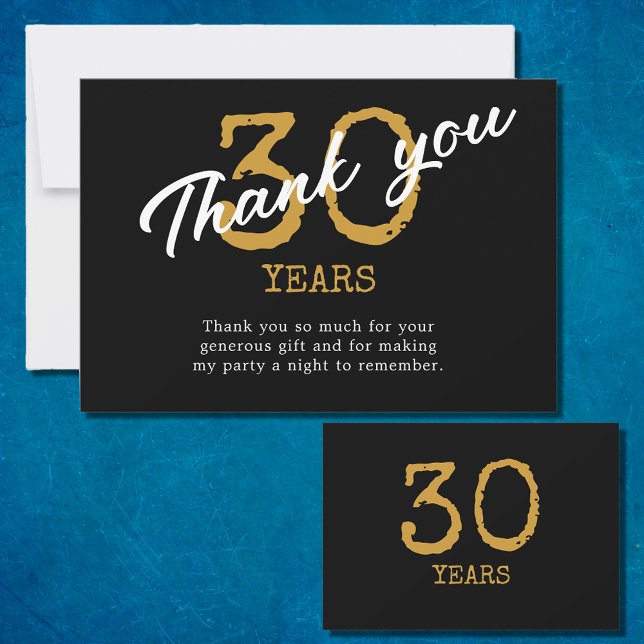 30th Birthday Retro Black And Gold Thank You Card (30th Birthday Retro Black And Gold Thank You Card
)