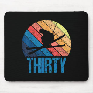 30th Birthday Retro Ski Skiing 30 Year Old Men Wom Mouse Pad