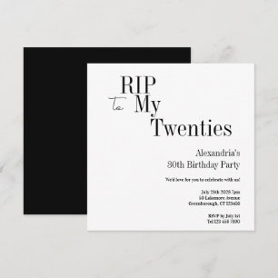 30th Birthday RIP 20s Black and White Minimal Invitation