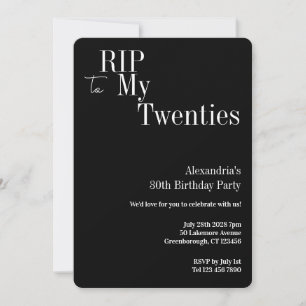 30th Birthday RIP 20s Black and White Party Invitation