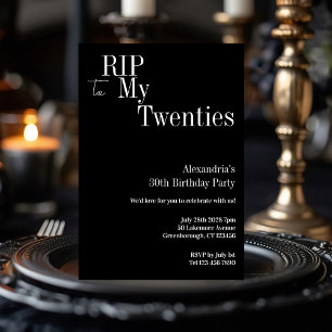 30th Birthday RIP 20s Black and White Party Invitation