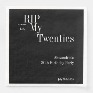 30th Birthday RIP 20s Black and White Party Napkin
