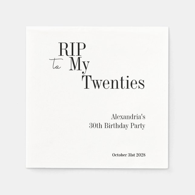 30th Birthday RIP 20s Minimal Party Napkin (Front)