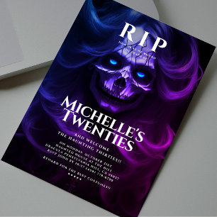 30th Birthday RIP Twenties Lady Skull Pink Purple Invitation