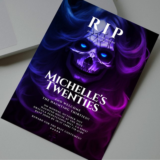 30th Birthday RIP Twenties Lady Skull Pink Purple Invitation (30th Birthday RIP Twenties Lady Skull Pink Purple Invitation
)