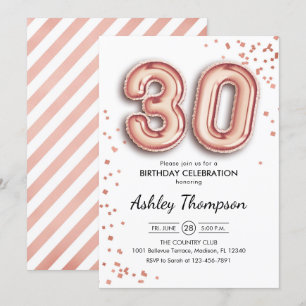 30th Birthday - Rose Gold Balloons Invitation
