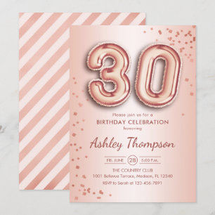 30th Birthday - Rose Gold Balloons Invitation