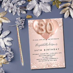 30th birthday rose gold blush balloons luxury invitation