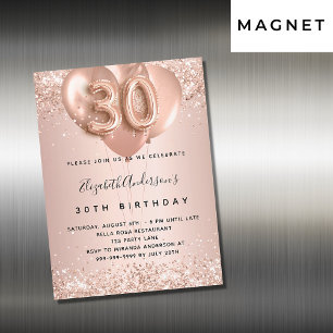 30th birthday rose gold blush balloons luxury magnetic invitation
