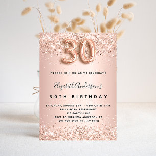 30th birthday rose gold blush glitter luxury invitation