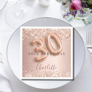 30th birthday rose gold blush glitter name napkin