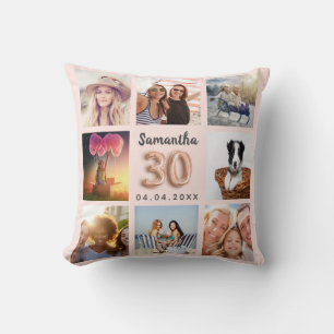 30th birthday rose gold blush pink photo collage cushion
