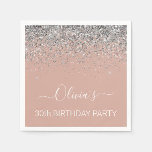 30th Birthday Rose Gold Blush Pink Silver Glitter Napkin