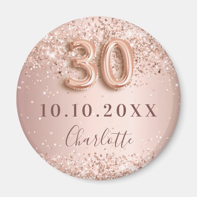 30th birthday rose gold blush save the date magnet (Front)