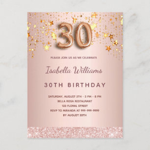 30th birthday rose gold blush stars glamourous postcard