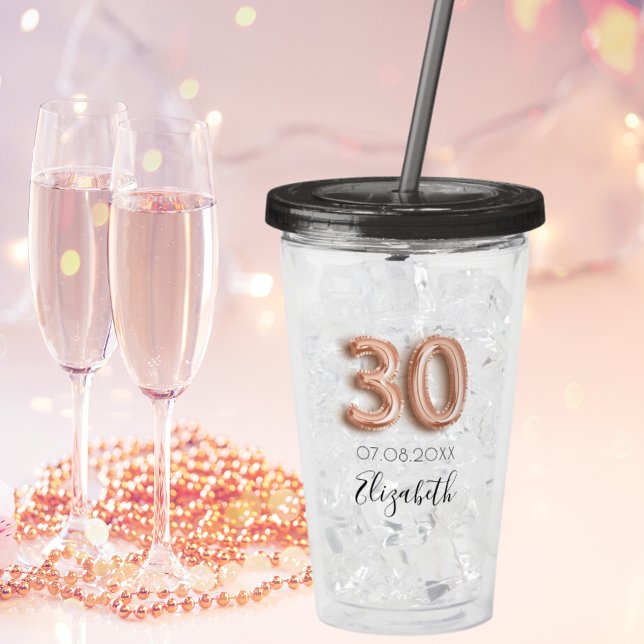 30th birthday rose gold confetti name acrylic tumbler (Creator Uploaded)