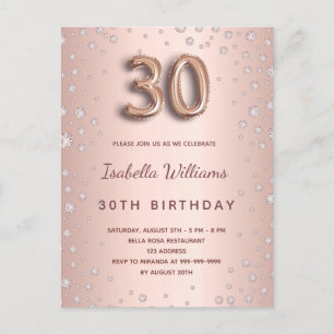30th birthday rose gold diamonds elegant postcard