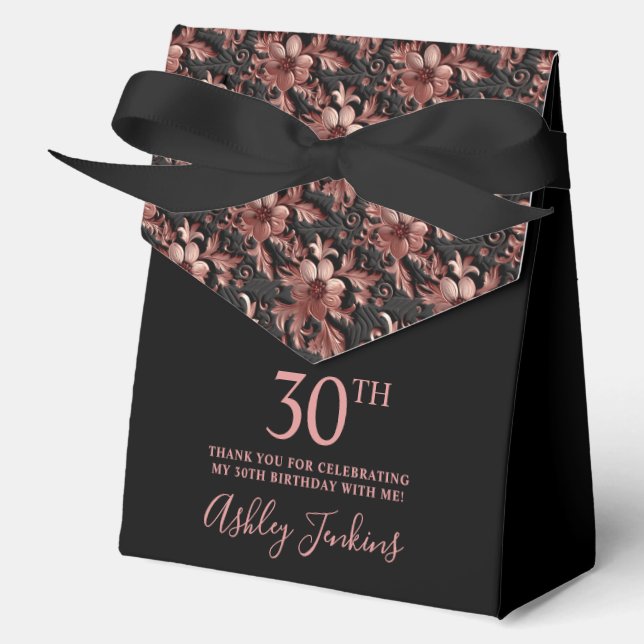 30th Birthday Rose Gold Floral Thank You  Favour Box (Front)