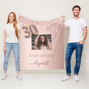 30th birthday rose gold glitter blush photo fleece blanket