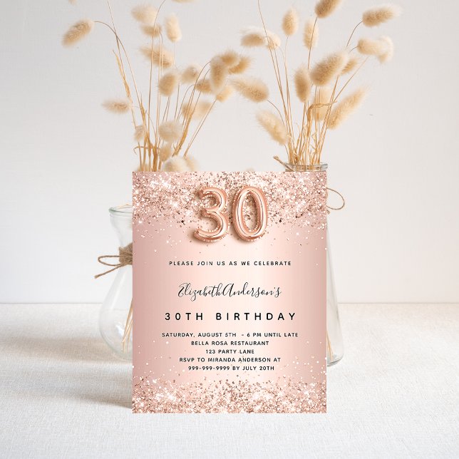 30th birthday rose gold glitter budget invitation flyer (Creator Uploaded)