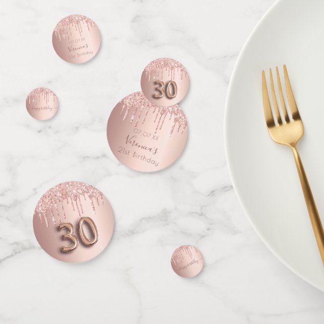 30th birthday rose gold glitter pink monogram confetti (Group)