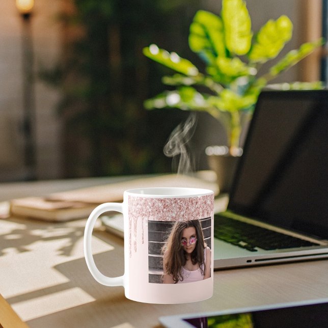 30th birthday rose gold photo glitter pink coffee mug (Creator Uploaded)