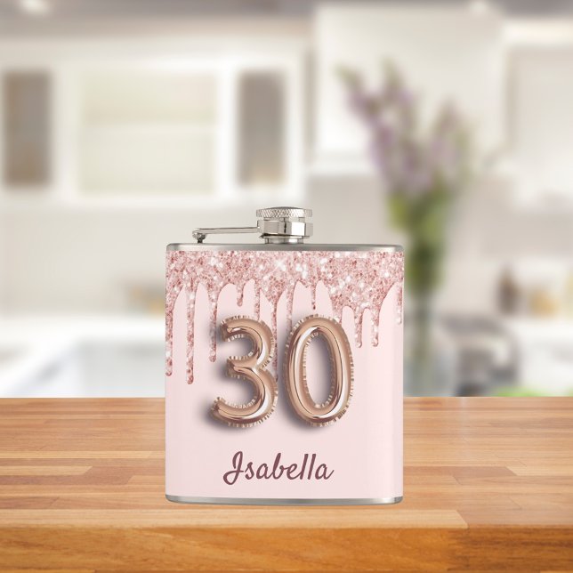 30th birthday rose gold pink friends drips hip flask (Creator Uploaded)