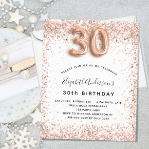 30th birthday rose gold white budget invitation flyer