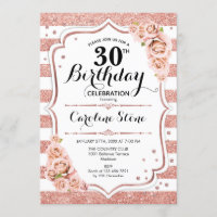 30th Birthday -  Rose Gold White Stripes
