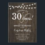 30th Birthday - Rustic Wood Pattern Invitation<br><div class="desc">Rustic 30th Birthday Invitation
Rustic simple design with dark brown wood pattern and fairy string lights. Features script font. Cheers to 30 years! Can be personalized into any age! Message me if you need further customization.</div>
