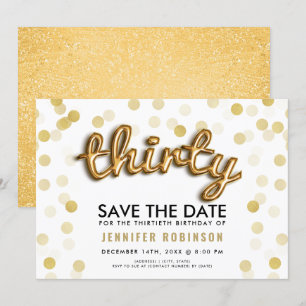 30th Birthday Save The Date Gold Balloons Glitter Invitation