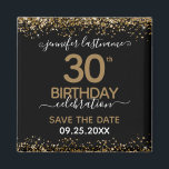 30th Birthday Save the Date Magnet<br><div class="desc">Elegant Faux gold glitter with shimmering confetti highlights on the top and bottom border. All text is adjustable and easy to change for your own party needs. Great elegant 30th birthday template design. Save the date magnet reminder.</div>