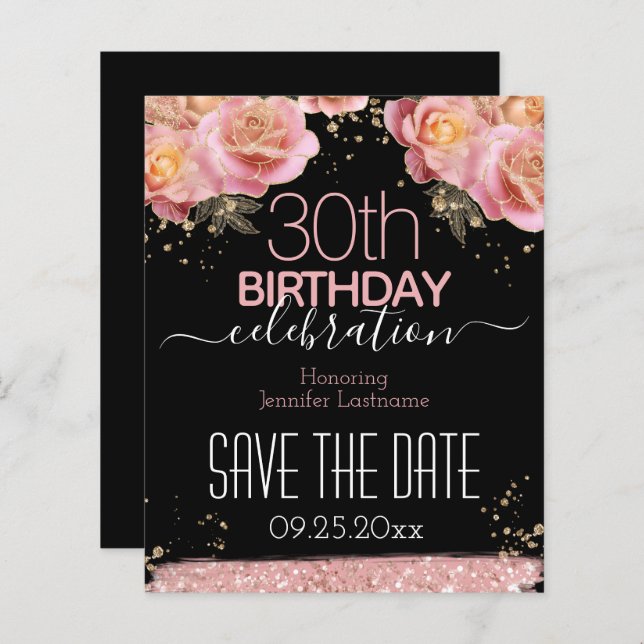 30th Birthday Save the Date Pink Floral Budget (Front/Back)