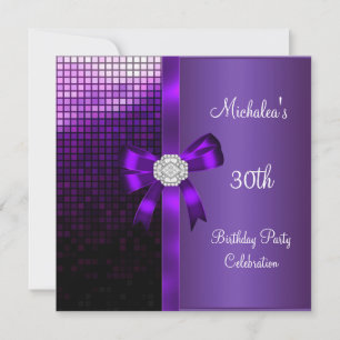 30th Birthday Sequins Purple Diamond Bow Invitation