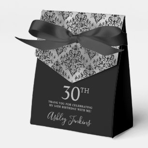 30th Birthday Silver Damask Thank You Favour Box