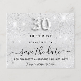30th birthday silver glitter budget save the date  flyer
