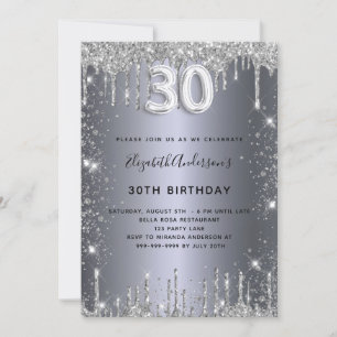 30th birthday silver glitter drips glam invitation