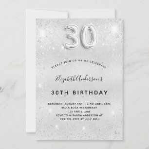30th birthday silver glitter glamourous invitation