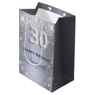 30th birthday silver glitter name script medium gift bag