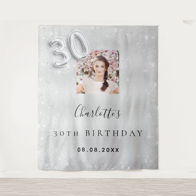 30th birthday silver photo glitter welcome tapestry (Front)