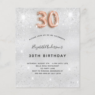 30th birthday silver rose gold invitation
