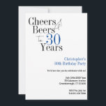 30th Birthday Simple Cheers Beers Party Invitation<br><div class="desc">This is a cool and modern, 30th birthday party design. It is a simple, minimal design, in classic blue and black typography. Perfect for a cool and fun, 30th birthday party. It has "Christopher 's 30th Birthday" and a "Cheers and Beers to 30 Years" and space for you to add...</div>