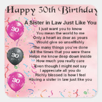 30th Birthday - Sister in Law Poem