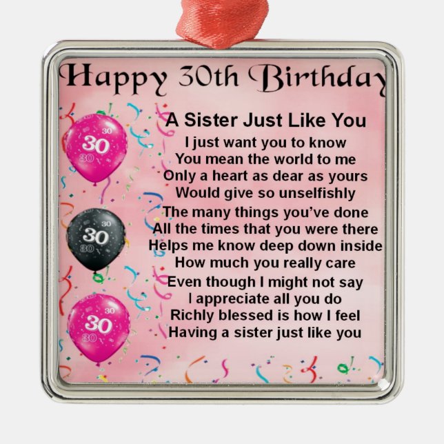 30th Birthday Sister Poem Metal Tree Decoration (Front)