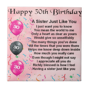 30th Birthday Sister Poem Tile