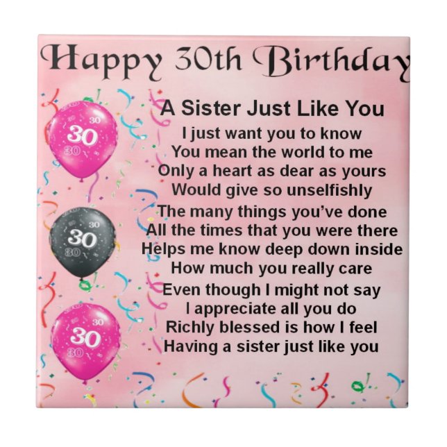 30th Birthday Sister Poem Tile (Front)