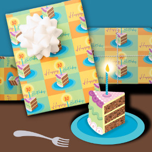 30th Birthday Slice Of Chocolate Cake Wrapping Paper Sheet